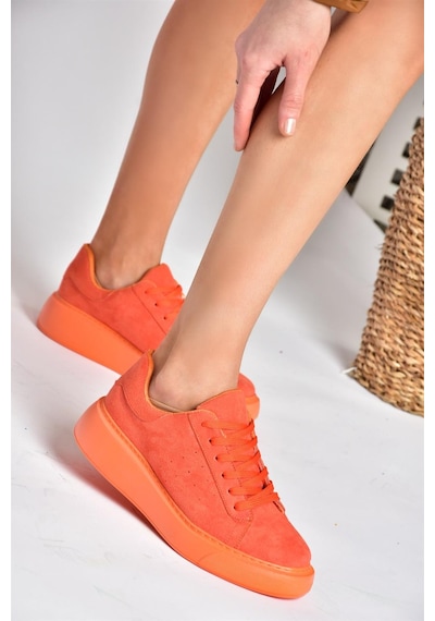 Fox Shoes P602045002 Turuncu Süet Kadın Spor Ayakkabı Sneakers Turuncu