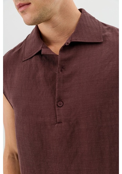 Antioch Lyocell Karışımlı Crop Fit Kolsuz Erkek Gömlek Bordo