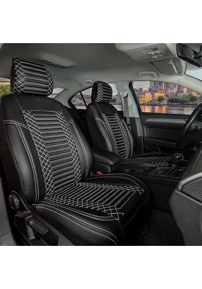 Dacia Sandero Stepway Uyumlu Lüks Deri Oto Koltuk Kılıfı Ön Arka Takım Siyah Beyaz Exc