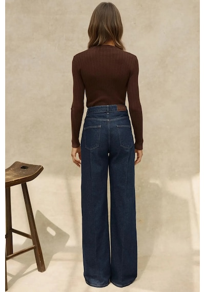 Hiccup Geniş Paça Raw Kot Pantolon Koyu Mavi Denim