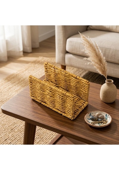 Deinhaus Hasır Örgü Peçetelik, Doğal Renk, Rattan, 14x5x8 Cm, Rustik Stil, Yemek Masası İçin Diğer
