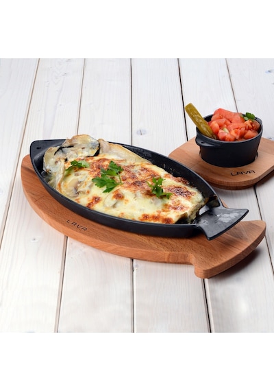 Lava Döküm 8 Li Set Balık Tabağı Döküm Demir Yekpare Kulplu Ölçü 15x24cm.