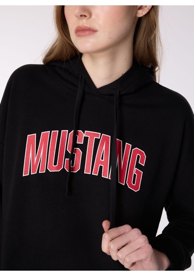 Mustang Siyah Kadın Kapüşon Loose Fit Baskılı Sweatshirt M4wl-swt-1890