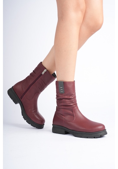 Analin Shoes Kadın Hakiki Deri İçi Kürklü Körüklü Bot Bordo