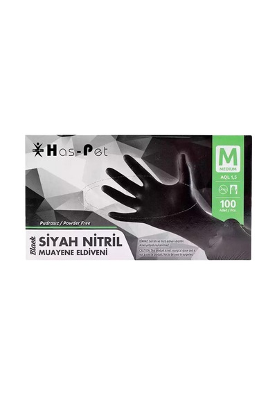 Haspet Siyah Nitril Muayene Eldiveni 100'lü Medium Pudrasız Antialerjik 2'li Ekonomik Paket - 2 Tarı