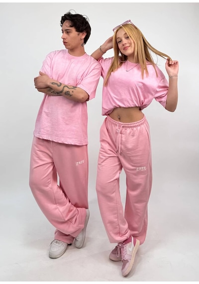 Zaee Nakışlı Oversize Tişört Pembe