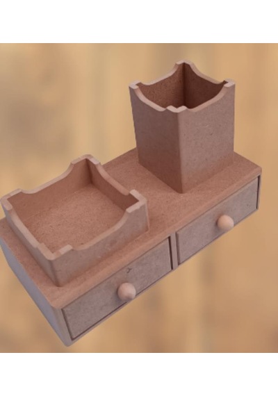 Hobi Dekoratif Kalemlik Set İkili Model Ham Mdf Ahşap Çekmece El Yapımı