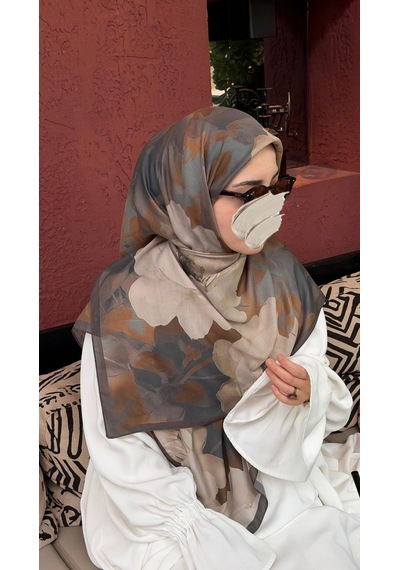 Qalortex Scarf Pamuklu Soft Meva Desen Eşarp-küf Yeşil Küf Yeşili