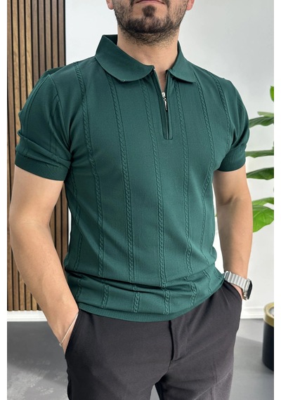 Erkek Desenli Polo Yaka Tişört Yeşil Edw457 Yeşil