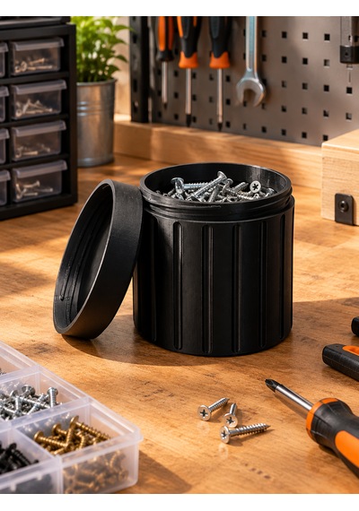 Kapaklı Silindirik Saklama Kutusu 70x75 Mm Küçük Parça Vida Civata Düzenleyici Organizer Vida Kutusu ,küçük Parça Organizer , Kapaklı Saklama Kutusu Siyah