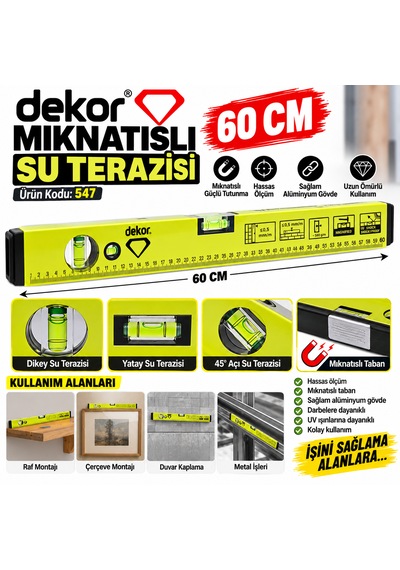 Dekor Su Terazisi 60 Cm Mıknatıslı Model Ürün Kodu :547 Yeşil Renk- Yeni Verisyon
