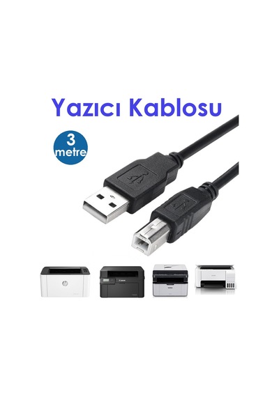 3 Metre Usb Yazici Kablosu Usb 2.0 Printer Kablosu