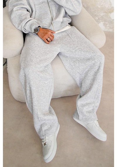 Gri Melanj Cozy Basic Pileli Baggy Eşofman GRI MELANJ