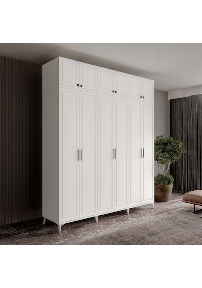 Guneystore Milas 6 Kapaklı Komple Mdf Ayaklı Yüklüklü Gardırop