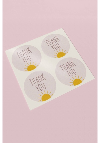 90 Adet Thank You Teşekkür Etiketi Lila Güneş Desenli 3x3cm St2024 Çok Renkli
