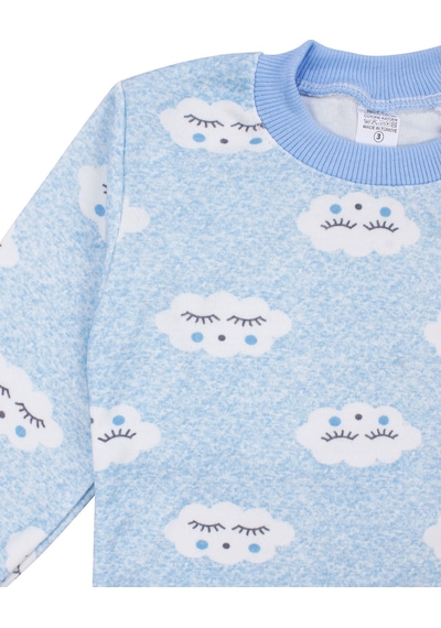 Bebegen Erkek Bebek Bulut Desenli Alt Üst Mavi 2'li Pijama Takım Çok Renkli