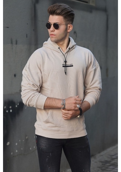 Madmext Bej Baskılı Kapüşonlu Sweatshirt 4722 Bej