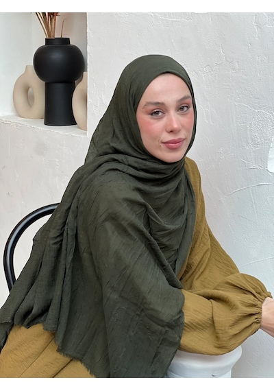 Aminenesil Modakaşmir Bambu Şal Koyu Haki Koyu Yeşil