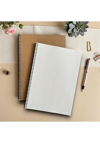 Fark Tanıtım Çizgili Spiralli Not Defteri, A4 Boyut 21x29,7 Cm , 60 Yaprak, 90gr. Ivory Kağıt, Ofis İçin İdeal Kahverengi Kapak Açık Gri