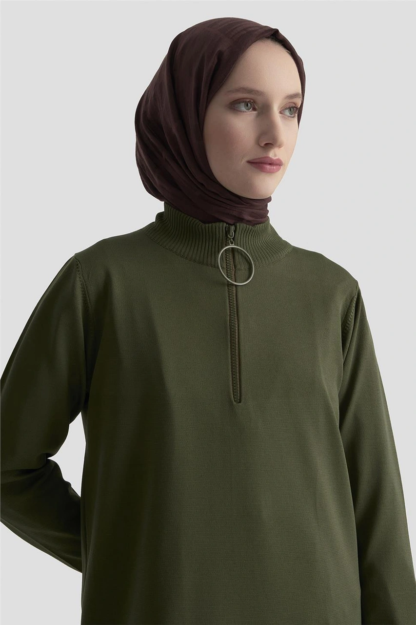 Armine Fermuar Detaylı Triko Tunik 25ktd4113 Haki Haki