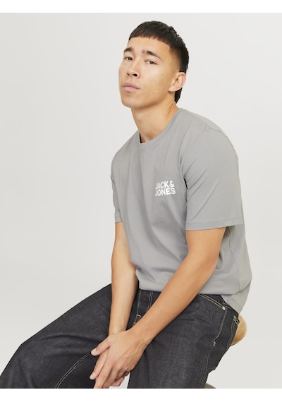 Jack & Jones Erkek Bisiklet Yaka Logolu Tişört - Corplogo - 12151955 Ultimate Grey Gri