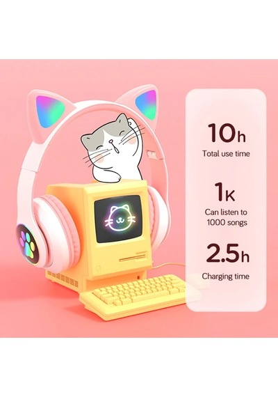 Ally 23m Kedi Kulak Kulaküstü Bluetooth 5.0 Kablosuz Kulaklık Led Işıklı- 5775