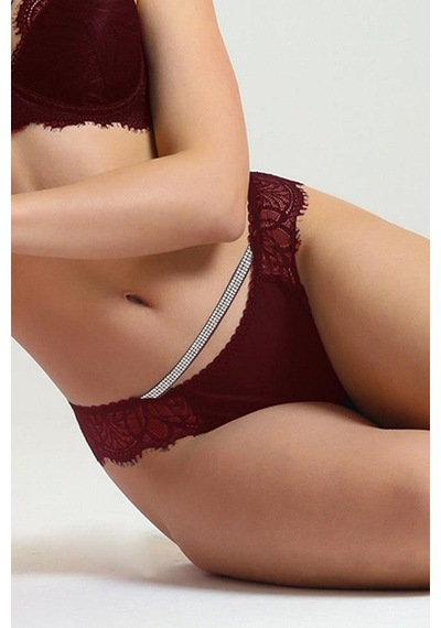Magic Form 686 Kadın Arkası Dantelli Taşlı Slip Külot-bordo Bordo
