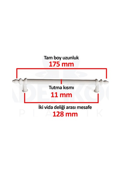 Cateksss Kumru 128 Mm Çekmece Dolap Mobilya Kulpu Sert Plastik Polimer Beyaz - 45 Li Paket