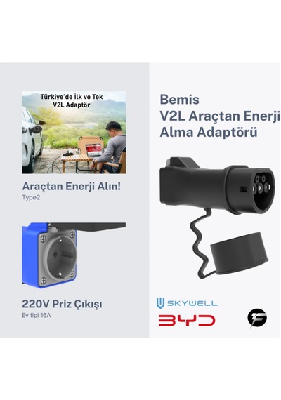 Bemis Tek Çıkışlı V2l Vehicle To Load Elektrikli Araç Uyumlu Adaptör Byd / Skywell 16a/3.5kw