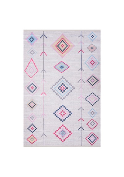 Modern Etnik Kilim Pastel Renkli Geometrik Desen Kaymaz Dokuma Taban Çok Renkli Çok Renkli