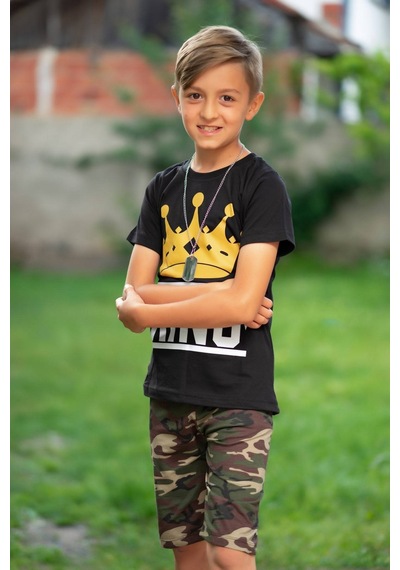 Harika Kids Erkek Çocuk Asker Kamuflaj Kaprili Takım Kolye Dahildir Kahverengi