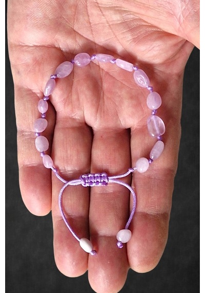 Doğal Kunzit Taşı Makrome Ayarlı Bileklik 326-7 Pembe