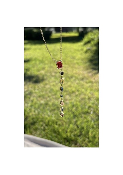 Lunarie Çok Renkli Taşlı Vintage Y Kolye 14k Gold Farklı Kesim Altın