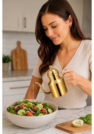Komple 304 Çelik Gold 500 Ml Yağdanlık Sosluk Ve Sirkelik Mt271sr Altın