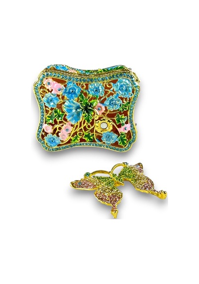 Mini Kelebekli Taşlı Kutu 7,5 5,5 CM Mavi Rengarenk Çiçek Motifli Mini Kelebekli Taşlı Kutu 7,5 5,5 CM Mavi Rengarenk Çiçek Motifli