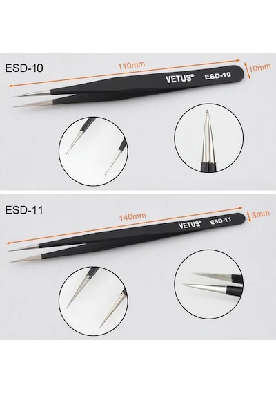Esd Hassas Elektronik Cımbız Seti Antistatik Çelik Tweezer Set