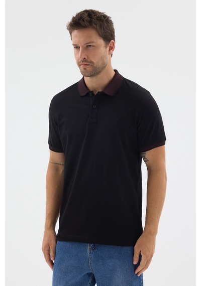Siyah-bordo Polo Yaka Pike Kısa Kol Slim Fit %100 Pamuk Tişört 1011260171 Siyah - Bordo