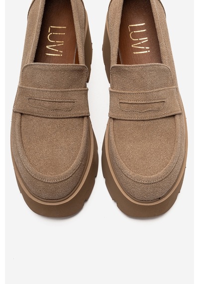 Luvishoes Santıa Toprak Süet Kadın Kalın Tabanlı Loafer Ayakkabı Toprak