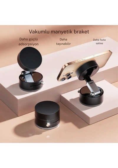Universal Vakumlu Manyetik 180 Dönen Taşınabilir Çok Amaçlı Araç Telefon Tutucu Siyah