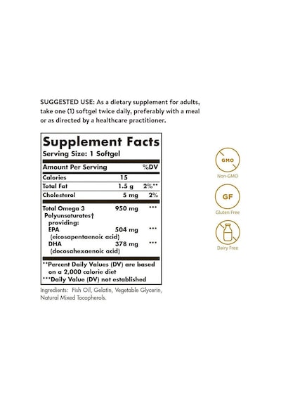Solgar, Omega-3, Epa & Dha, Triple Strength, 950 Mg, 100 Softgels