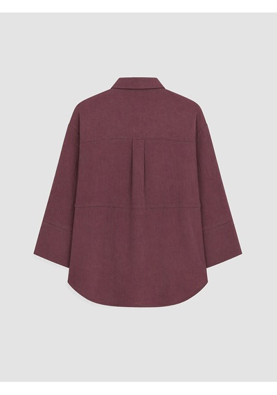 Lcw Everyday Bordo Büzgülü Oversize Müslin Kadın Gömlek