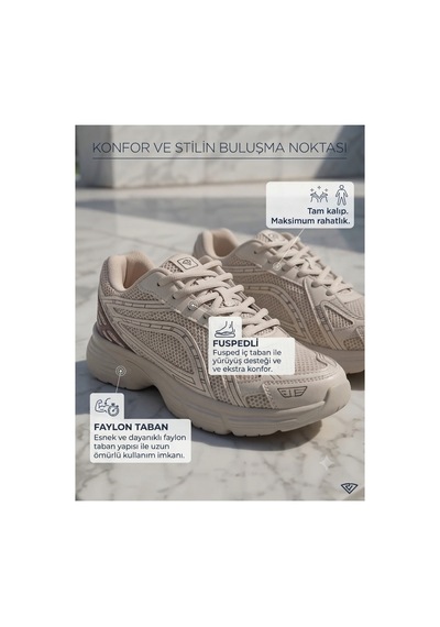 Fıero Mıen Unisex Kadın Erkek Çocuk Garson Boy Rahat Günlük Sneaker Spor Yürüyüş Ayakkabı Bej Bej