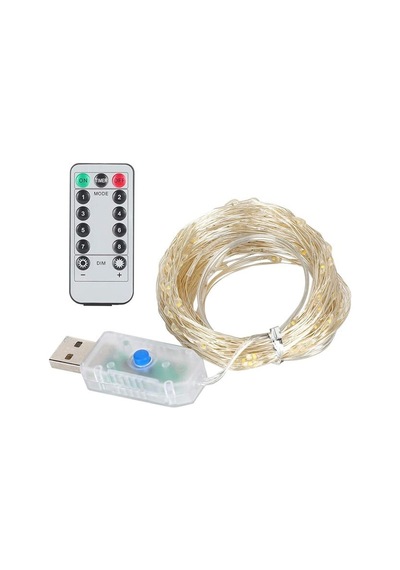 Pm-37723 Usb Girişli Uzaktan Kumandalı 30 Metre 8 Modlu Günışığı Dekoratif Yılbaşı - Peri Led Işık Beyaz