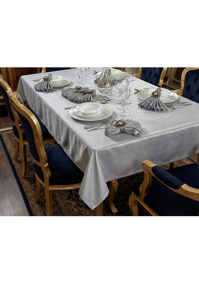 Kristal Monoray Kumaş Bej Sofra Takımı 8 Kişilik 160x220 Cm 17prç. - 728 Gri