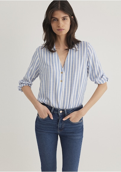 Mavi - Indigo Çizgili Bluz 122400-83979 İndigo