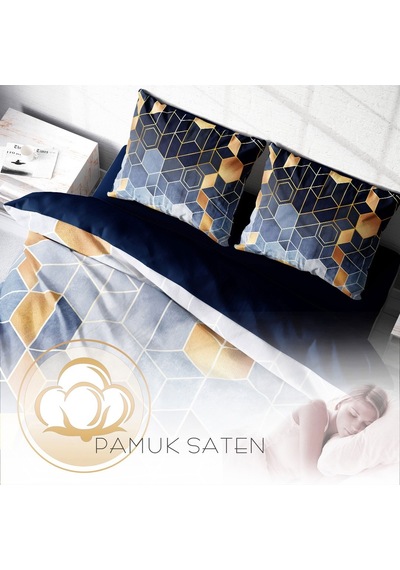 Monohome Arty Blue 3D Pamuk Saten Çift Kişilik Nevresim Takımı Mavi