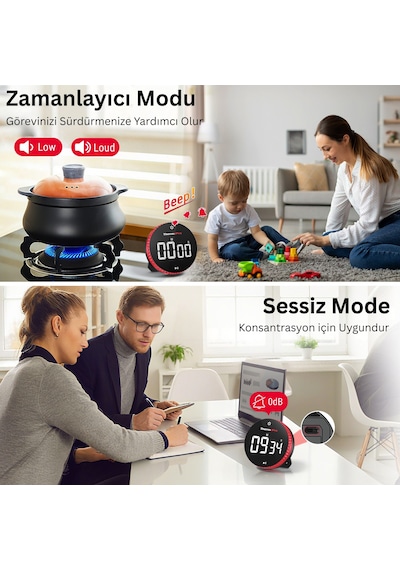 TM04 99 Saat Kapasiteli Çevirmeli Dijital Mutfak ve Ders Zamanlayıcısı, Geniş LED Ekranlı Mıknatıslı Kronometre
