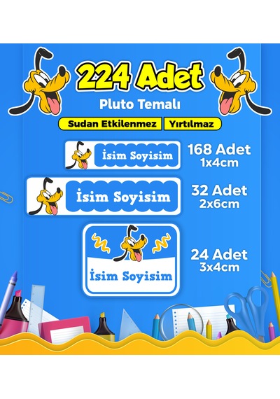 Okul Kreş Kişiye Özel İsim Etiket Seti Plüto Temalı - Model 86 Çok Renkli