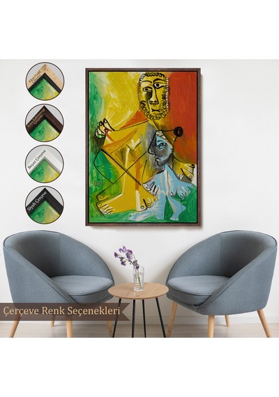 Ahşap Çerçeveli Pablo Picasso - Adam Ve Çocuk Tablosu - Homme Et Enfant-7328