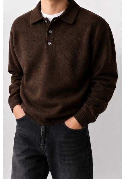 Serablanka Erkek Polo Yaka Oversize Triko Kazak Rahat Kalıp Kahverengi Serablanka Erkek Polo Yaka Oversize Triko Kazak Rahat Kalıp Kahverengi